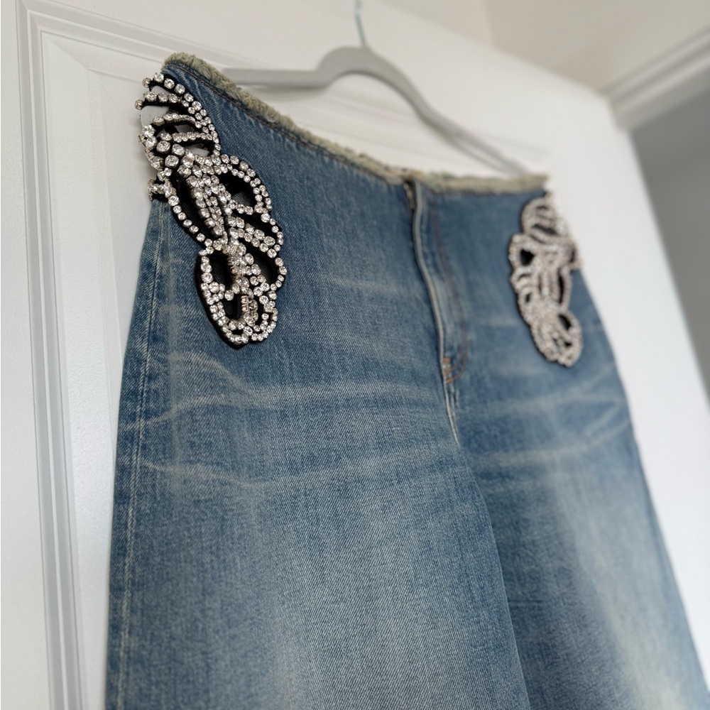 NWT Stella McCartney Diamanté Swirl Mid-Rise Wide Leg Jeans $2,600 29 - Picture 6 of 10